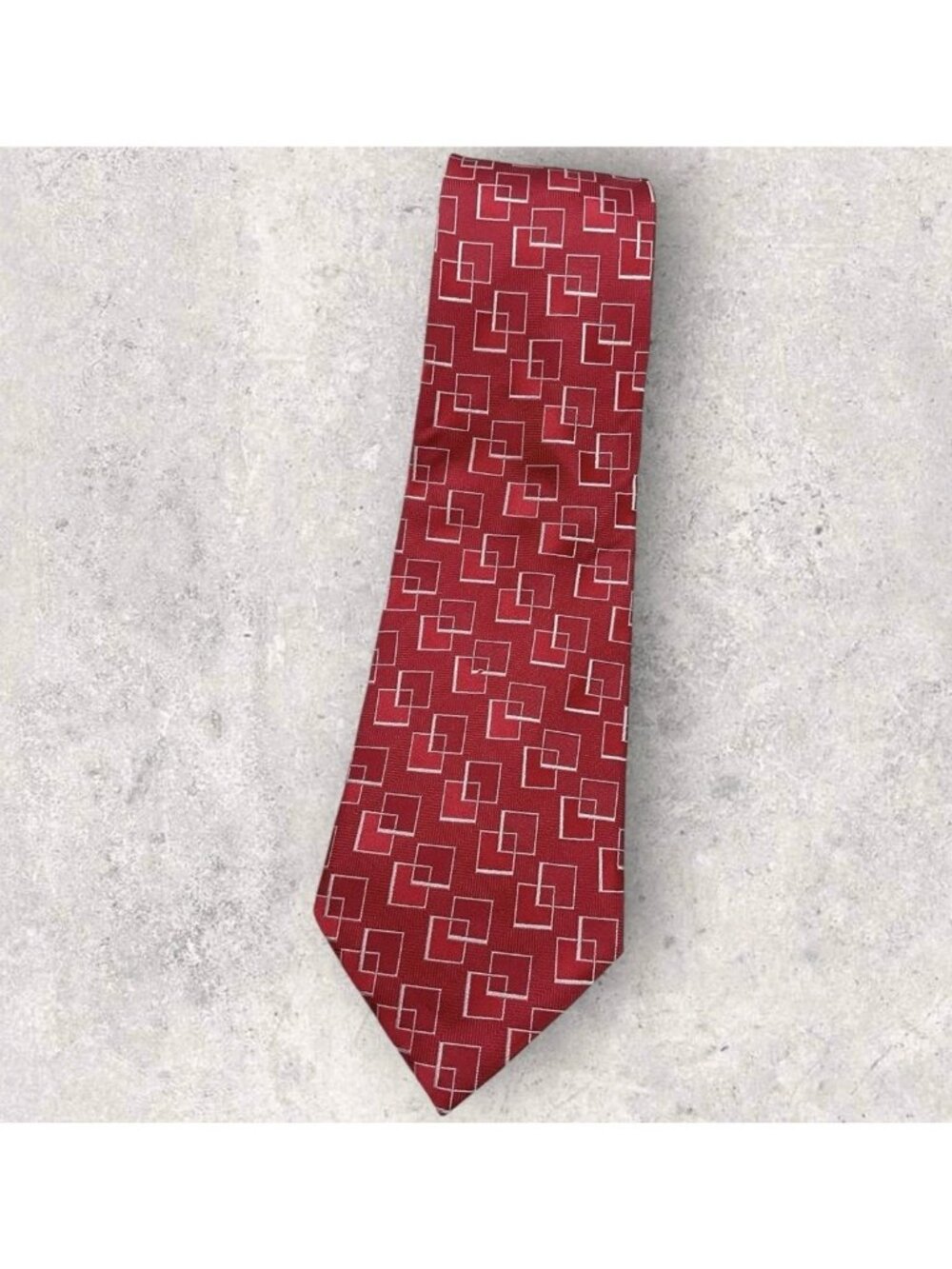 GIORGIO ARMANI Silk Tie ITALY Red White Geometric W:4" EUC